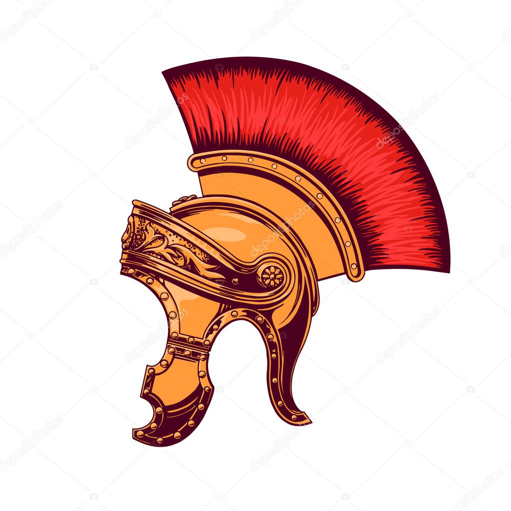 Colorful hand drow style gladiator helmet for print and decoration. Vector clipart.