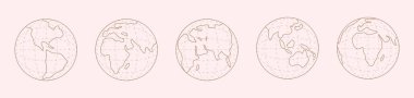 Set of earth icons in linear style for printing and design. Vector clipart.