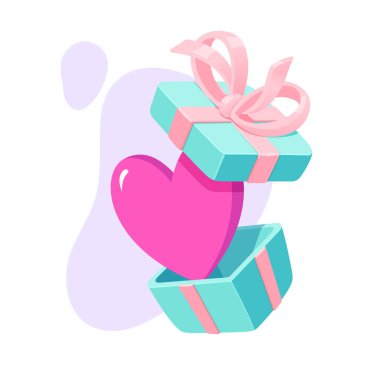 Gift box concept with heart in isometric style for print and design. Vector clipart.