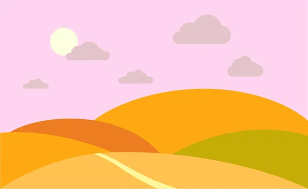 Концепція Осіннього Пейзажу Пагорбів Плоскому Стилі Друку Дизайну Векторний Кліпарт — стоковий вектор