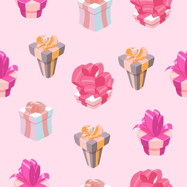 Pattern Different Gift Boxes Pink Background Printing Design Vector Clipart — Stock Vector
