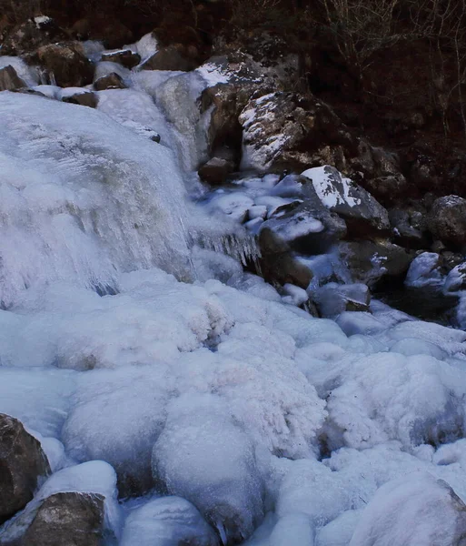 Bevroren Waterval Buurt Van Tawang Heuvel Station Winter Seizoen Arunachal — Stockfoto