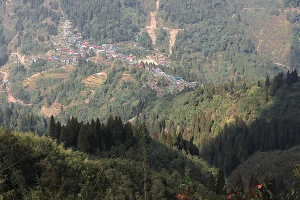 Bosque Cubierto Himalaya Estribaciones Montaña Pueblo Melena Bhanjang Desde Simana —  Fotos de Stock