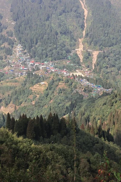 Bosque Cubierto Himalaya Estribaciones Montaña Pueblo Melena Bhanjang Desde Simana — Foto de Stock