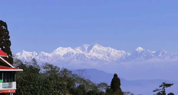 Fenséges Kilátás Mount Kangchenjunga Világ Legmagasabb Csúcsa Lepcha Jagat Közelében — Stock Fotó