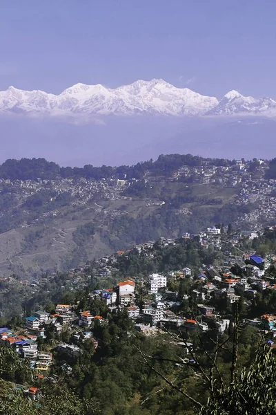 Snowcapped Himalaya Kangchenjunga Sleeping Buddha Range Scenic Birds Eye View — 图库照片