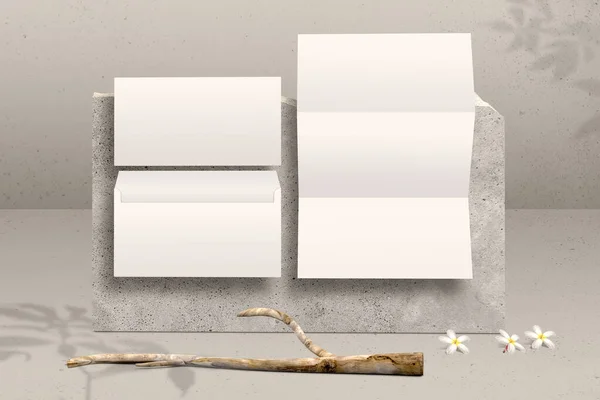 Blanco Briefhoofd Enveloppe Mockup Set Corporate Identiteit Briefpapier Mock Stenen — Stockfoto