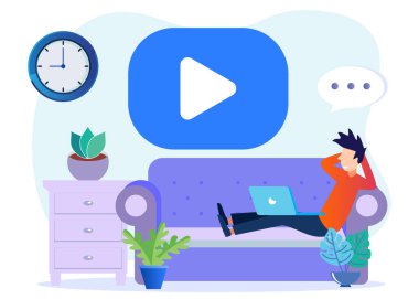 Modern tarz vektör çizimi. Vlogerlar bloglarda ya da video günlüklerinde bradcast paylaşıyorlar. Video günlükleri, web televizyonu veya gömülü video kavramları.
