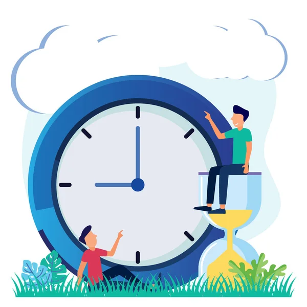 ビジネスコンセプトのベクトル図 白い背景の時計を持つビジネスの人々 急行サービス 時間管理の概念 迅速な反応 — ストックベクタ