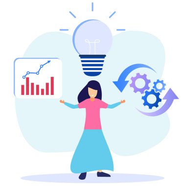 Zihin düzeninin vektör çizimi veya bilgi yönetimi ve iş diyagramı. İş bilgisi stratejisi haritası. Düşüncelerin ve fikirlerin iş süreçlerini analiz eden bağlantıları.