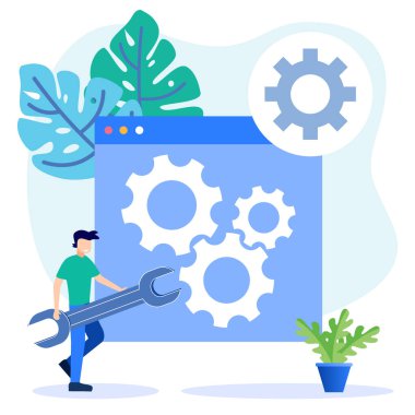 Modern vector illustration Software and hardware failure troubleshooting. Troubleshooting and technician support. Checking for failures and testing to restore the system. clipart