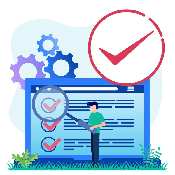 Ilustração Vetorial Controle Qualidade Produto Com Rastreamento Uma Lista Verificação —  Vetores de Stock