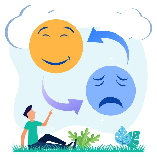 Vector Illustration Positive Thinking Transition Feeling Sad Happy Behavioral Decisions — Vetor de Stock