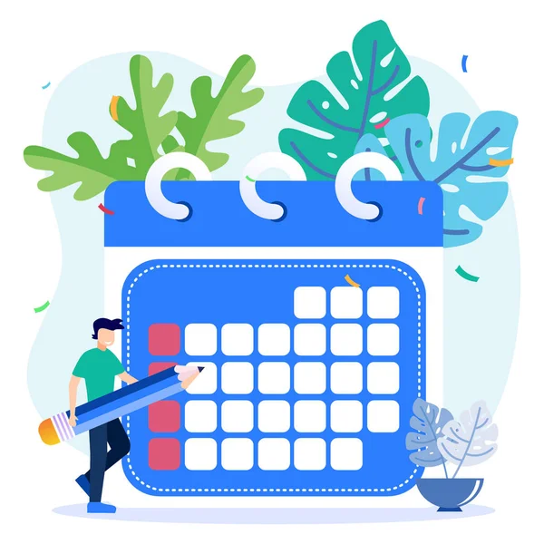 Ilustración Vectorial Para Horario Agenda Concepto Gestión Del Tiempo Hombre — Vector de stock