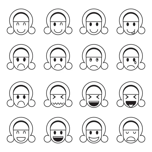 Vector Set Emoticons Girl Face Various Expressions — Stock Vector