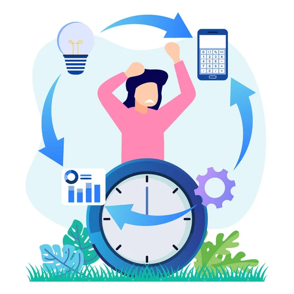 Flat Vector Illustration Ineffective Multitasking Resulting Work Anxiety Work Fatigue — Stock Vector