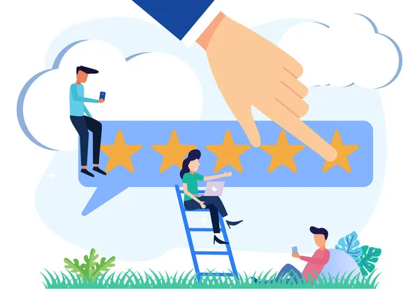 Vektorová Ilustrace Business People Star Pressing Menu Customer Review Ratings — Stockový vektor