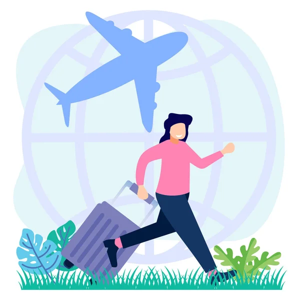 Düz vektör çizimi. Karakterler tatil için hazır. Gidiş dönüş bileti al. Web pankartları, bilgi grafikleri, kahraman resimleri için kullanılabilir.