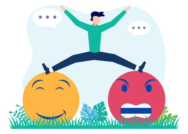 Flat Vector Illustration Emotional Balance Harmony Concept Character People Balances — Stok Vektör