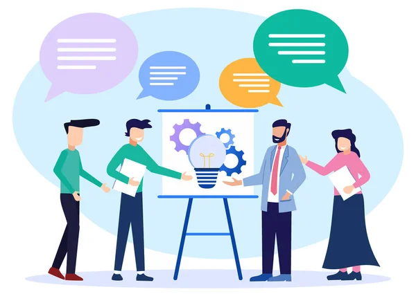 Flat Vector Illustration Business People Discussing Exchanging Ideas Conversations Head — Stock Vector