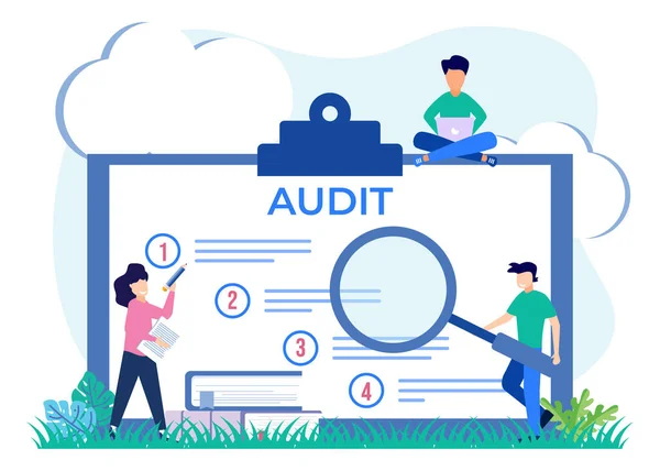 Ilustración Vectorial Isométrica Plana Aislada Sobre Fondo Blanco Concepto Auditoría — Archivo Imágenes Vectoriales