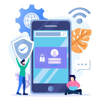 Bir teknoloji konseptinin vektör illüstrasyonu, bir web sayfası için iş verilerini bir bilgisayarda korumak. iyi maksimum güvenlik.