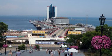 Kiev, Ukrayna 20 Temmuz 2021: Ticari Deniz Limanı Deniz İstasyonu Odessa şehrinde inşa edilmektedir