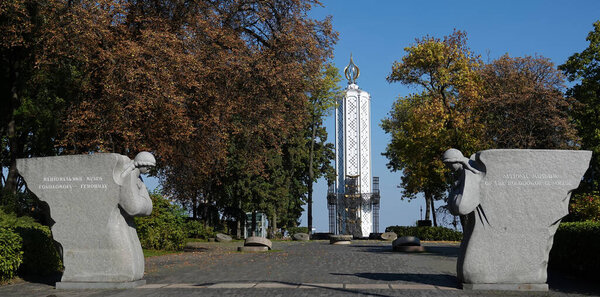 Kiev, Ukraine October 2, 2021: Monument to the Holodomor and Genocide of 1932-1933 in Ukraine in Kiev