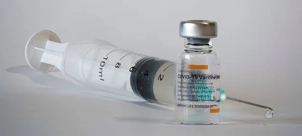 Covid Coronavirus Vaccine Syringe Filled Vaccination — Stock Photo, Image