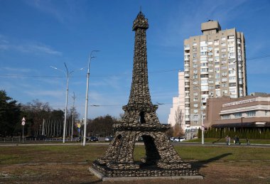 Kiev Ukraine November 7, 2021: Monument to the mini Eiffel Tower in the city of Kiev