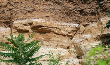 Mountain, cliff, rock, clay with a bunker or an entrance to a cave near the Gold Coast beach in Odessa