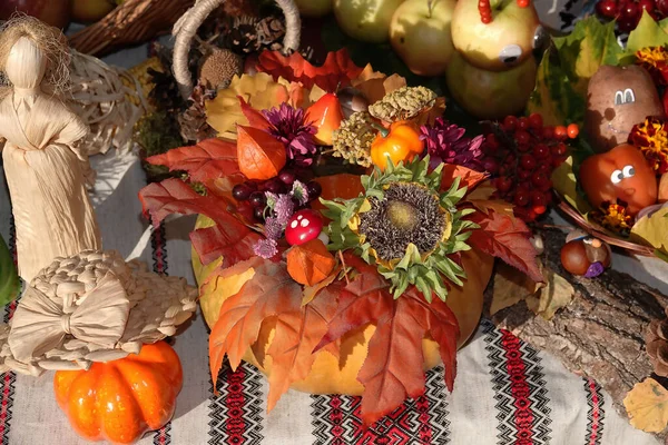 Foire Ensemble Automnal Légumes Fruits Dans Panier — Photo