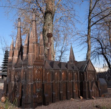 Kyiv, Ukrayna 11 Kasım 2021: Kyiv 'de Santa Maria Pelindung Dingkat Ke Surga (Jakarta şehri) minyatür müzesi