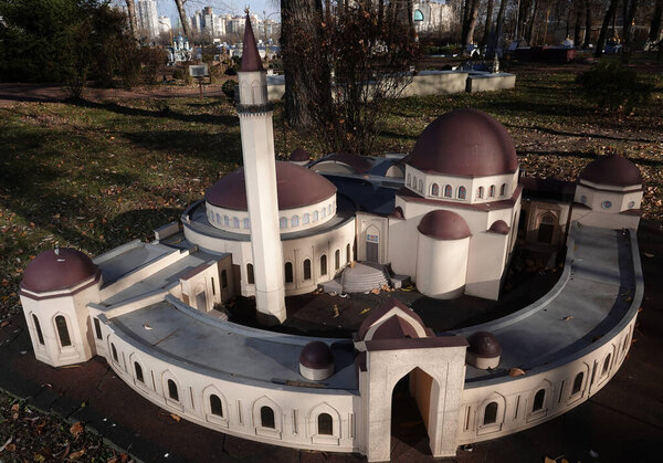 Kyiv, Ukraine November 11, 2021: Museum of Miniatures - a large and beautiful Ar-Rahma Mosque in the center of the city of Kyiv