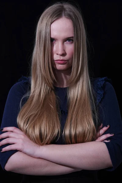 Portret Van Een Model Blauw Eyed Blond Meisje Zonder Make — Stockfoto