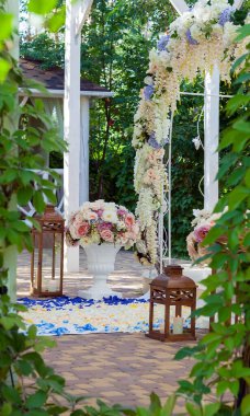 Venue for wedding ceremonies decorated with various flowers