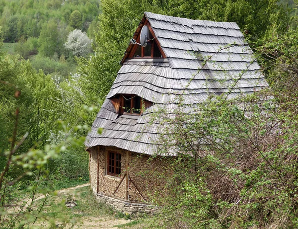 Vintage Wooden Houses High Mountains Transcarpathia Ukraine — Stok Foto