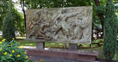 Kiev, Ukrayna 6 Temmuz 2021: II. Dünya Savaşı Ulusal Tıp Üniversitesi 'nde öldürülen doktorların anıtı Kiev şehrinde Bogomoletler