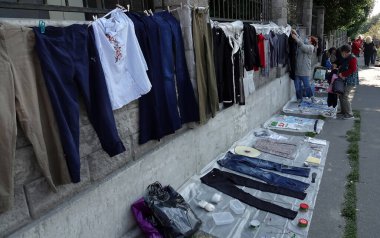 Kiev, Ukraine September 11, 2021: Flea market near Petrovka metro station in the city of Kiev