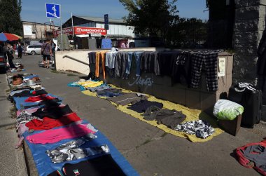 Kiev, Ukraine September 11, 2021: Flea market near Petrovka metro station in the city of Kiev