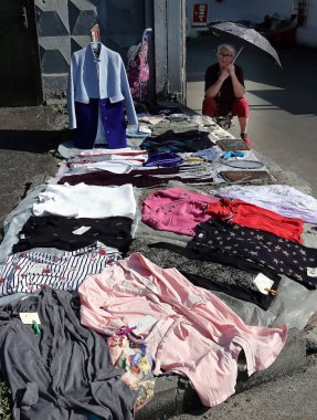 Kiev, Ukraine September 11, 2021: Flea market near Petrovka metro station in the city of Kiev