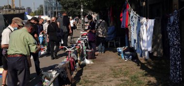 Kiev, Ukraine September 11, 2021: Flea market near Petrovka metro station in the city of Kiev