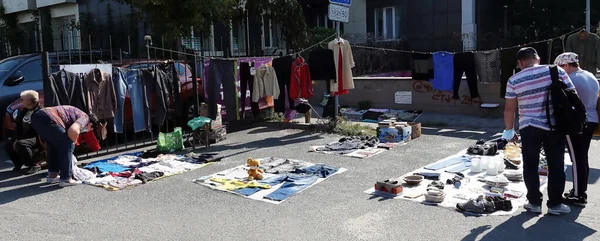 Kiev, Ukraine September 11, 2021: Flea market near Petrovka metro station in the city of Kiev