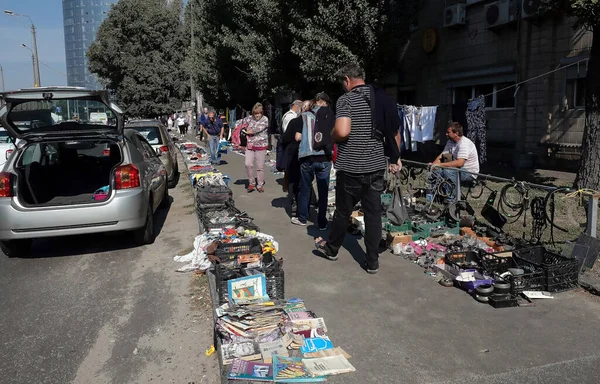Kiev, Ukraine September 11, 2021: Flea market near Petrovka metro station in the city of Kiev
