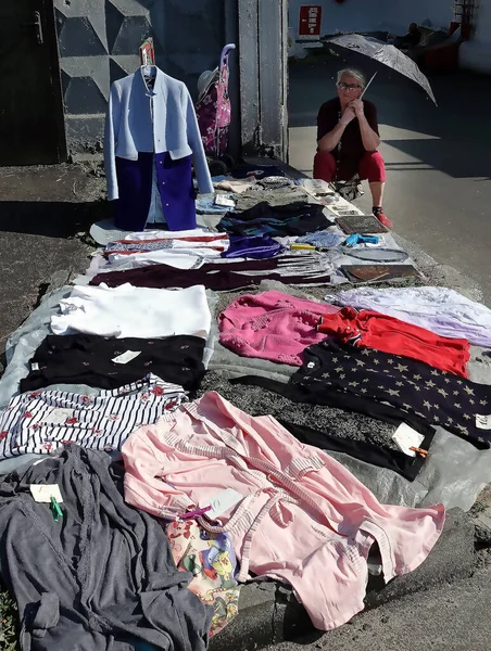 Kiev, Ukraine September 11, 2021: Flea market near Petrovka metro station in the city of Kiev