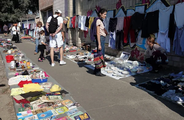 Kiev, Ukraine September 11, 2021: Flea market near Petrovka metro station in the city of Kiev