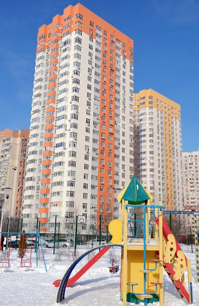 Киев Україна Лютого 2021 Міський Багатоповерховий Житловий Будинок Навої Ігровим — стокове фото