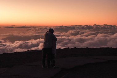 Maui, Hawaii 'deki Haleakala yanardağının panoramik üst görüntüsü