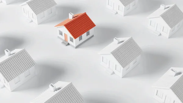 在灰色房子的背景下 一座引人注目的五彩斑斓的房子 房地产的独特性 3D渲染 图库图片