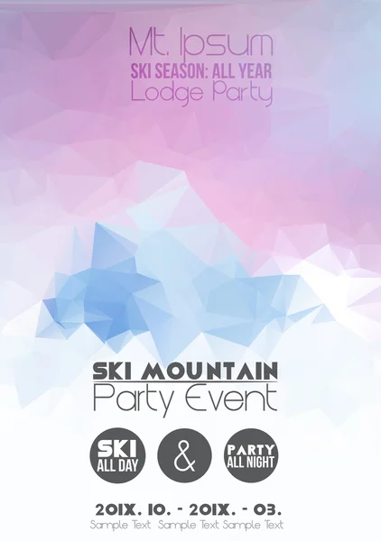 Ski parti affisch mall med berg i moln - vektor illustration — Stock vektor